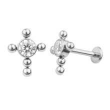 Fashion Ladies ASTM F136 Titanium high polished big cz stone cluster ear helix earring